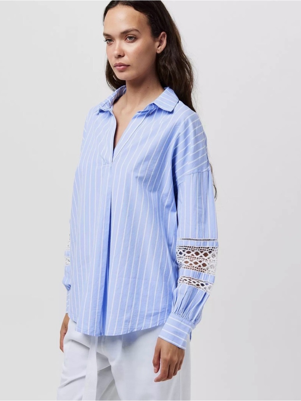 French Connection Women's Cambria Stripe Embroidered Long-Sleeve Patterned Shirt